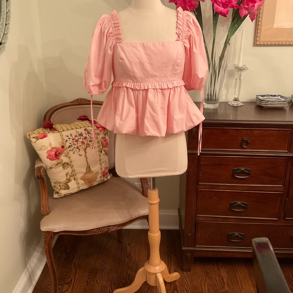 Endless Rose Pink Puffed Sleeve Peplum Blouse